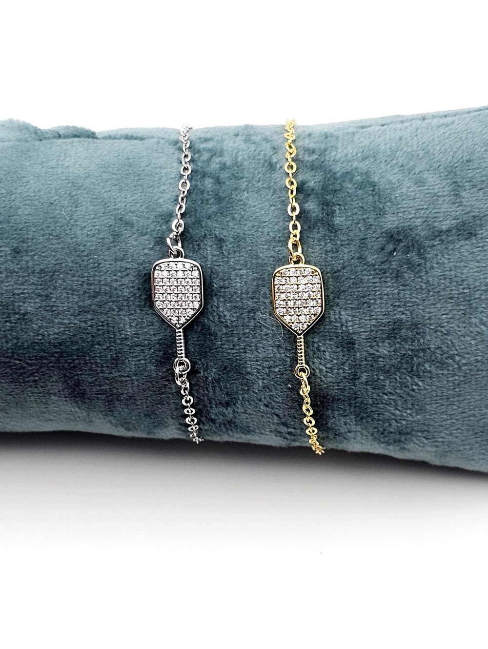 CZ Pickleball Bracelet – Stainless Steel or Gold-Plated Adjustable Bolo